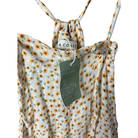 NWT La Comet Yellow Sunflower Jumpsuit Overalls Size S/M Cotton Pockets Women’s - Picture 4 of 7